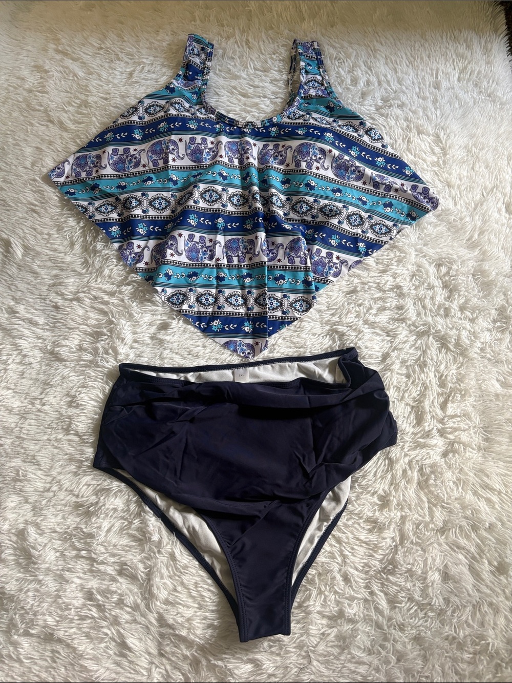 New In Packaging Elephant Print Floral 2 Piece Swim Set Size 2XL